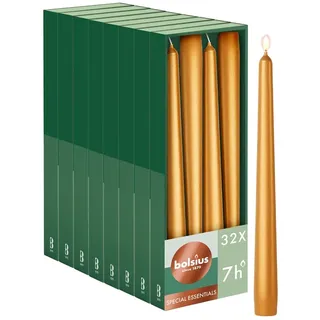 Bolsius Essentials – Glatte Spitzkerzen - Gold Metallic - 24,5 cm - 32 Stück - Dekorative Kerzen – Ohne Palmöl