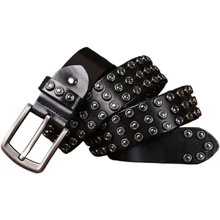 YRSHENG Nieten Leder Gürtel Für Herren, Herren-Legergürtel Aus Echtem Leder, Metal Nietengürtel, Punkrock-Gürtel, Vintage Taillegürtel Für Jeans Hosen, Motorrad Hip-Hop Stil,Schwarz,110CM/43.3''