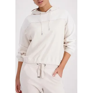 Kapuzensweatshirt MONARI "Sweatshirt Colorblock + Schmuck", Damen, Gr. 42, beige, Sweatware, Obermaterial: 55% Polyester, 38% Viskose, 7% Elasthan, unifarben, regular fit taillenbedeckt, Rundhals, eingesetzt elastischer Bund, Sweatshirts Kapuzensweatshirt, Regular fit mit Kapuze
