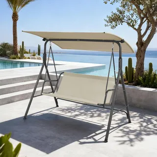 Hollywoodschaukel 'Satten' 3-Sitzer mit Sonnendach Stahlgestell 173 x 119 x 153 cm Grau / Beige - Grau