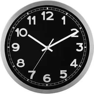 Plumeet Kleine Wanduhr, 25cm Batteriebetriebene Wanduhr mit Aluminiumrahmen, Nicht Tickende, Geräuschlose Metallwanduhren, Dekorative Küche, Wohnzimmer, Schlafzimmer, Schwarz