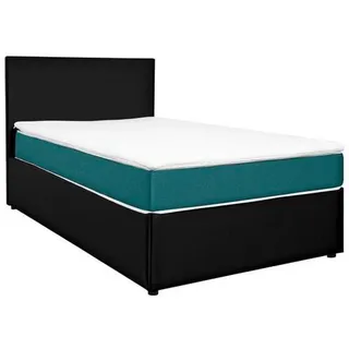 Carryhome Boxbett , Schwarz, Türkis , Holz, Holzwerkstoff , H2 , 160x200 cm , gepolstertes Kopfteil, Topper durchgehend , Schlafzimmer, Betten, Boxspringbetten