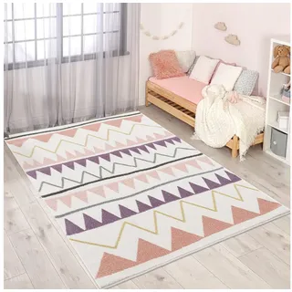 Carpet City Kinderteppich Anime9382, rechteckig, Höhe: 11 mm, Spielteppich, Zickzack, Weicher Flor, Pflegeleicht, Kinderzimmer beige 80 cm x 150 cm x 11 mm