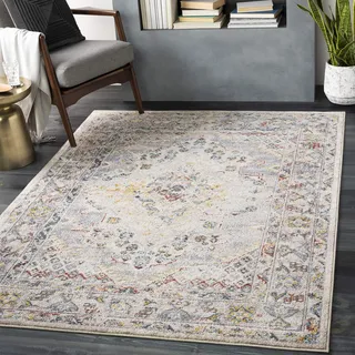 Surya Teppich Casablanca rechteckig, 13 mm Höhe, Vintage Orientteppich, Kurzflor Boho Wohnzimmerteppich, Läufer grau Mehrfarbig 160 cm - Teppich Wohnzimmer 160x213cm, Esszimmer, Schlafzimmer - Orientalischer Teppich Style - Carpet Living Room, Bunter