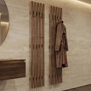 MCA Garderobenpaneel HWC-P56, Wandgarderobe Garderobenleiste Holzgarderobe, 8 Haken Massiv-Holz 120x