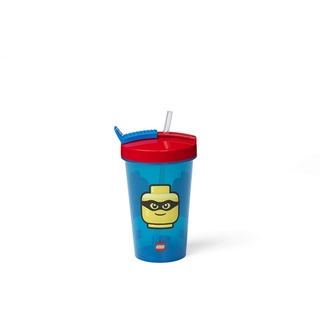 Room Copenhagen Becher mit Strohhalm, Plastic, Blau/Rot, One Size