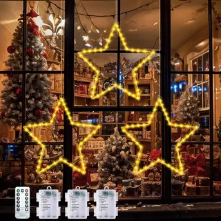 FZIFZI Weihnachtsdeko Fenster Beleuchtet, 3 StüCk Fensterbeleuchtung Weihnachten, 40 LED Stern Weihnachtsbeleuchtung Fenster mit Timer, 8 Modi Fensterdeko Weihnachten, Weihnachtsstern Beleuchtet