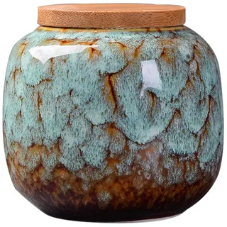 MANYYSI Keramik-Vorratsdose für Lebensmittel, luftdicht, mit Deckel aus natürlichem Bambus, Aufbewahrung von Teedosen, Aufbewahrungsbehälter für Lebensmittel in der Küche für Kaffee, Tee, Gewürze und