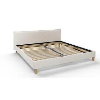 s-style möbel Polsterbett 200x200 Thea Weiß Boucle Stoff Füße aus Massivholz - Weiß