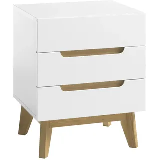 Nachtkästchen , Weiß, Eichefarben , Holz, Holzwerkstoff , Asteiche , 3 Schubladen , 48x60x40 cm , Typenauswahl , Holzmöbel, Holzbetten, Nachtkästchen Holz