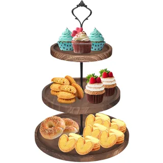 Samlonge Etagere 3 Etagen, Tortenständer, Etagere Holz, Tortenständer 3 Etagen, Obst Etagere 3 Stöckig, Buffet Zubehör für Geburtstagsparty Nachmittagstee Babyparty und Hochzeit, 25 x 36CM Platz
