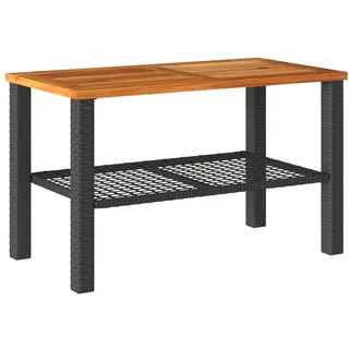 Gartentisch Schwarz 70x38x42 cm Poly Rattan Akazienholz - Schwarz