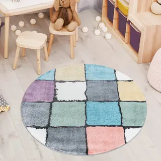 Carpet City Teppich »YOUNG919«, rund, 11 mm Höhe, Bunter Kinderteppich mit Karo-Muster, bunt