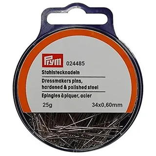 Prym 024485 Stecknadeln, 0,60 x 34mm, silberfarbig, 25g, Dose mit Aufhänger