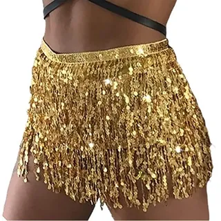 Clataly Bauchtanz Pailletten Rock, Napa Hüfte Schal, trägerloser Wickelrock, Karnevalskleid (Gold)