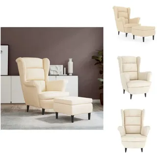 vidaXL Ohrensessel mit Hocker Creme Samt - Sessel - Creme