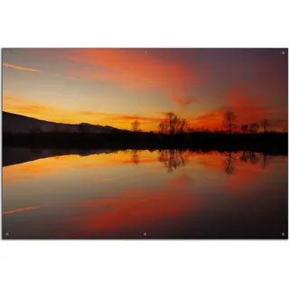 Wallario Outdoor-Poster für Garten oder Balkon, Motiv Abendrot am Himmel über einem See, in ca. 61 x 91,50 cm - Schwarz