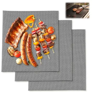 FRTAOOP Teflon Grillmatte für Gasgrill Wiederverwendbar - 99% Antihaft | Dieses 3er-Set 42×36cm hitzebeständig bis 260 °C Reinigung in nur 30 Sekunden - Perfekt für den Familien-Grill im Hinterhof