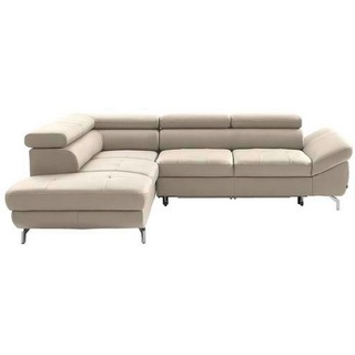 Novel Ecksofa , Creme , Leder , Echtleder , Rindleder , Uni , Ottomane links, L-Form , 270x220 cm , Lederauswahl, seitenverkehrt erhältlich, Schlafen auf Sitzhöhe, Hocker erhältlich , Wohnzimmer, Sofas & Couches, Wohnlandschaften, Ecksofas