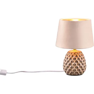 REALITY LEUCHTEN Schreibtischlampe "ARIANA Tischleuchte exkl 1xE14 max40W Höhe 27cm Ø 18cm Nachttischlampe", beige (beige gold), 1, Ø 18cm H: 27cm, 1 Stk., Leuchten, Struktur Keramik Samt Schirm innen gold,Tischlampe mit Schnurschalter, Schreibtischlampe