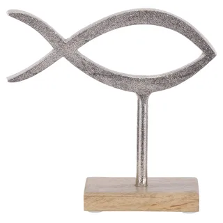 Brandsseller Deko-Aufsteller Fisch ca. 18 x 16,5 x 5 cm auf Mangoholz-Sockel/Aluminium-Holz