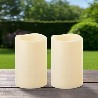 Yakpo 2 Stück 10 x 15 cm wasserdichte Outdoor-Kerzen mit Timer, batteriebetrieben große LED-Kerzen für draußen mit Timerfunktion, elektrische flackernde flammenlose Stumpenkerze für Laterne Gartendeko