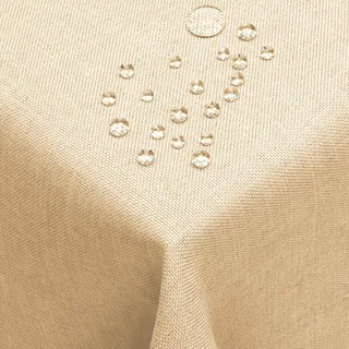 DecoHomeTextil Leinen Optik Tischdecke, Quadratisch 130 x 130 cm Champagner, wasserabweisend, fleckenabweisend, abwaschbar, Lotuseffekt, bügelfrei