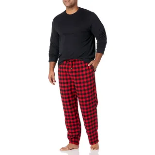 Amazon Essentials Herren Pyjama-Nachtwäsche-Set Aus Weichem Flanell (Erhältlich In Übergröße), Schwarz Rot Buffalokaros, S