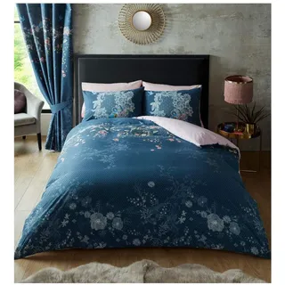 GC GAVENO CAVAILIA Bettwäsche-Set, Blumen-Mischgewebe, King-Size-Bettbezug, superweich, wendbar, Blumenmuster, mit Kissenbezügen, Marineblau