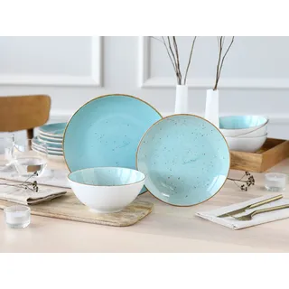 Teller-Set CREATABLE "Vintage, Teller Set 12-tlg.", aqua, 12, Porzellan, Geschirr-Sets, Teller-Set, Naturverbundenes Design, Handgemalt
