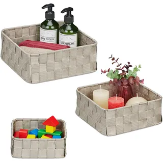 Relaxdays Aufbewahrungskorb 3er Set geflochten 25 x 25 x 11 cm grau