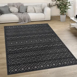 Teppich PACO HOME "Livorno 673", grau (anthrazit), B:240cm H:14mm L:340cm, Polypropylen, Teppiche, Teppich, Uni-Farben, Scandi, Rauten Muster, Hoch-Tief Effekt, Outdoor geeignet