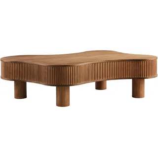 SalesFever Wohnzimmertisch organisch mit Massivholz-Lamellen Braun Walnuss 116 x 32 x 77 cm