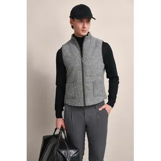 Kurzweste BUGATTI, Herren, Gr. 58, grau (dunkelgrau), 50% Wolle, 30% Polyester, 20% Baumwolle, unifarben, regular fit, ohne Ausschnitt, Westen Kurzweste, mit tonalem Fischgratmuster