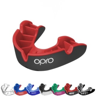 Opro Silver Level Erwachsene und Kinder Sport Mundschutz mit Etui, Mundschutz mit revolutionärer Anpassungstechnologie für Hockey, Lacrosse, Rugby, MMA, Boxen und BJJ (Schwarz/Rot, Erwachsene)