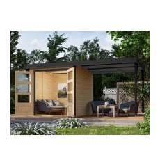Karibu Gartenhaus Set Ernesto A Naturbelassen-Anthrazit mit Anbaudach 4,45 m2