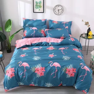 Loussiesd Kinder Betten Set Rosa Flamingo Bettwäsche Set Weiche Microfaser Reversible Blau und Rosa Blumen Flamingo Bettbezug mit 1 Kissenbezug 2 teilig 135x200 cm + 80x80 cm Jungen Mädchen