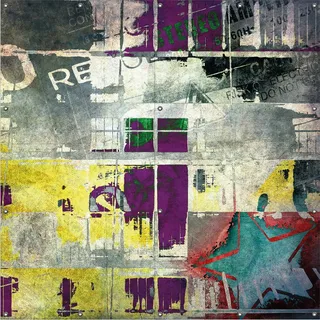 Wallario Outdoor-Poster für Garten oder Balkon, Motiv Retro-Style lila-gelb, in ca. 180 x 180 cm - Gelb