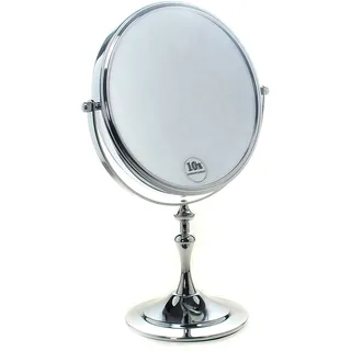 TUKA-i-AKUT TUKA Standspiegel 10 fach Vergrößerung, 8 inch Kosmetikspiegel 360° drehbar. Verchromten Schminkspiegel Rasierspiegel Tischspiegel Badzimmerspiegel, Doppelseitig: Normal+ 10x Vergrößerung, TKD3105-10x