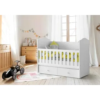 Babybett Weiß Holz Praktische Schubladen Sicheres Design Komfortables Möbel - Weiß
