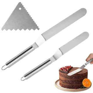 IUSOT 3 Stück Edelstahl Winkelpalette Torte Set, Tortenpalette & Winkelpalette Klein, 2 Tortenmesser (6 & 8 Zoll) + 1 Dreiecksschaber – Tortenstreicher & Tortenspachtel (Silber)