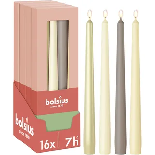 Bolsius Glatte Spitzkerzen - Set 16 Stück - Pillow Talk - Dekorative Haushaltkerzen - Länge Brenndauer - Unparfümierte - Natürliches Pflanzenwachs - Ohne Palmöl