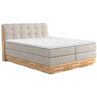 Xxxl Boxspringbett , Creme , Textil , Eiche , massiv , H4 , 7-Zonen , 200x200 cm , Fsc , Bettkasten, Matratze, gepolstertes Kopfteil, Topper durchgehend , Schlafzimmer, Betten, Boxspringbetten