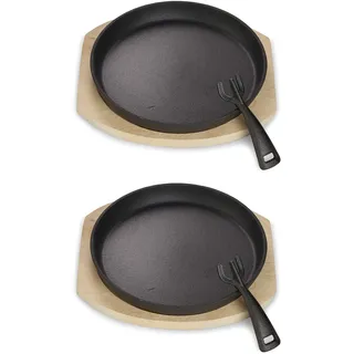 ECHTWERK Servierpfanne 2er Set aus Gusseisen, Grillpfanne mit Servierbrett, Abnehmbarer Griff, Bereits eingebrannt, Für Backöfen, Grill, und BBQ geeignet, Ø 25 cm