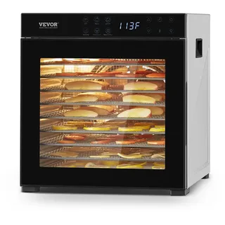 Vevor Dörrgerät Dörrautomat 10 Edelstahlschalen, elektrischer 1000 W Futtertrockner mit einstellbarer Temperatur, Gefriertrockner für Trockenfleisch Fleisch Obst Gemüse Kräuter Hundeleckerlis