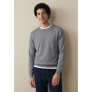 Strickpullover FYNCH-HATTON "FYNCH-HATTON Langarmpullover", Herren, Gr. S, grau (steel), Strick, Obermaterial: 100% Baumwolle, unifarben, normal hüftbedeckend, Rundhals, Flachstrickbündchen, Pullover Strickpullover, mit Logostickerei