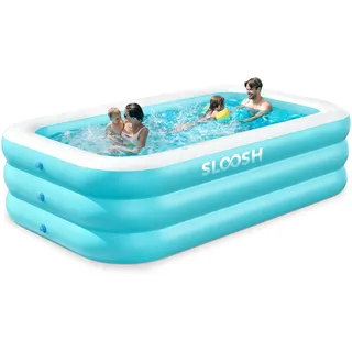 Sloosh Aufblasbarer Swimmingpool mit Sitzen, 304,8 x 182,8 x 55,8 cm, verdickter Aufstellpool für Familien, ideal für Sommer-Wasserpartys im Garten, auf der Terrasse oder dem Rasen, Cyan