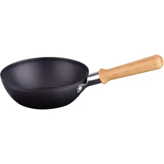Syntrox Universal Wok Grill Pfännchen mit Bambus Griff - Schwarz