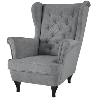 Beautysofa Chesterfield-Sessel Falco grau mit Wenge Holzbeinen , Grau , 82x102x92 cm , Wohnzimmer, Sessel, Ohrensessel
