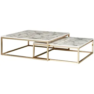 FineBuy Couchtisch 2er Set Marmor Optik Satztisch Modern Metallgestell Sofatisch